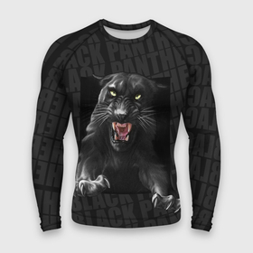Мужской рашгард 3D с принтом Черная пантера Black panther в Екатеринбурге,  |  | black panther | атака | дикая кошка | злость | красивая кошка | черная кошка | черная пантера | ярость