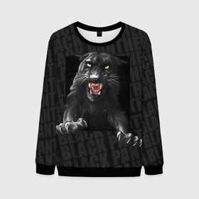 Мужской свитшот 3D с принтом Черная пантера Black panther в Белгороде, 100% полиэстер с мягким внутренним слоем | круглый вырез горловины, мягкая резинка на манжетах и поясе, свободная посадка по фигуре | black panther | атака | дикая кошка | злость | красивая кошка | черная кошка | черная пантера | ярость