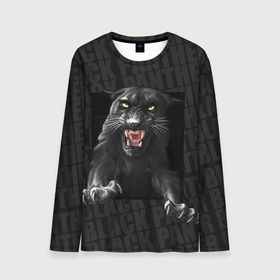 Мужской лонгслив 3D с принтом Черная пантера Black panther в Новосибирске, 100% полиэстер | длинные рукава, круглый вырез горловины, полуприлегающий силуэт | Тематика изображения на принте: black panther | атака | дикая кошка | злость | красивая кошка | черная кошка | черная пантера | ярость