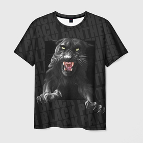 Мужская футболка 3D с принтом Черная пантера Black panther в Белгороде, 100% полиэфир | прямой крой, круглый вырез горловины, длина до линии бедер | black panther | атака | дикая кошка | злость | красивая кошка | черная кошка | черная пантера | ярость