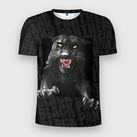 Мужская футболка 3D Slim с принтом Черная пантера Black panther в Новосибирске, 100% полиэстер с улучшенными характеристиками | приталенный силуэт, круглая горловина, широкие плечи, сужается к линии бедра | black panther | атака | дикая кошка | злость | красивая кошка | черная кошка | черная пантера | ярость