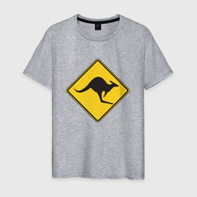 Мужская футболка хлопок с принтом Знак кенгуру , 100% хлопок | прямой крой, круглый вырез горловины, длина до линии бедер, слегка спущенное плечо. | австралия | дорожный знак | животное | кенгуру | рисунок