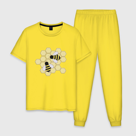 Мужская пижама хлопок с принтом Пчелы рисунок в Курске, 100% хлопок | брюки и футболка прямого кроя, без карманов, на брюках мягкая резинка на поясе и по низу штанин
 | иллюстрация | мед | насекомые | полосатые | пчелы | рисунок | соты