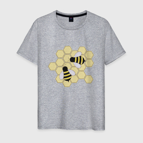 Мужская футболка хлопок с принтом Пчелы рисунок в Екатеринбурге, 100% хлопок | прямой крой, круглый вырез горловины, длина до линии бедер, слегка спущенное плечо. | иллюстрация | мед | насекомые | полосатые | пчелы | рисунок | соты