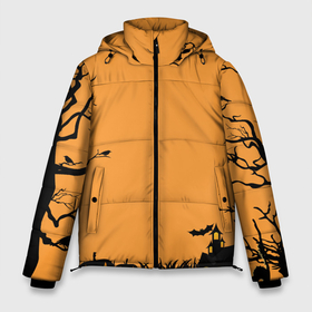 Мужская зимняя куртка 3D с принтом Orange Halloween TRD в Санкт-Петербурге, верх — 100% полиэстер; подкладка — 100% полиэстер; утеплитель — 100% полиэстер | длина ниже бедра, свободный силуэт Оверсайз. Есть воротник-стойка, отстегивающийся капюшон и ветрозащитная планка. 

Боковые карманы с листочкой на кнопках и внутренний карман на молнии. | branches | crow | ghosts | halloween | holiday | monsters | pumpkin | trees | ветки | ворона | деревья | монстры | праздник | привидения | тыква | хэллоуин