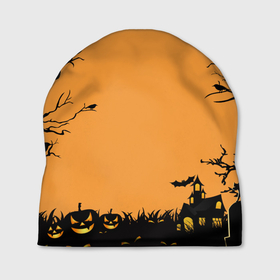 Шапка 3D с принтом Orange Halloween TRD в Тюмени, 100% полиэстер | универсальный размер, печать по всей поверхности изделия | branches | crow | ghosts | halloween | holiday | monsters | pumpkin | trees | ветки | ворона | деревья | монстры | праздник | привидения | тыква | хэллоуин
