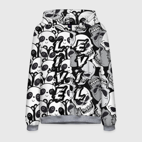 Мужская толстовка 3D с принтом LivEvil в Новосибирске, 100% полиэстер | двухслойный капюшон со шнурком для регулировки, мягкие манжеты на рукавах и по низу толстовки, спереди карман-кенгуру с мягким внутренним слоем. | animals | black and white | evil | life | panda | popular print | skeleton | skull | top | trend | животные | жить | зло | панда | популярный принт | скилет | топ | тренд | череп | черно белый