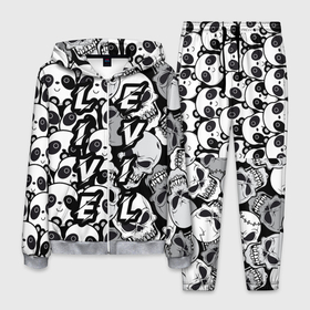 Мужской костюм 3D с принтом LivEvil в Тюмени, 100% полиэстер | Манжеты и пояс оформлены тканевой резинкой, двухслойный капюшон со шнурком для регулировки, карманы спереди | Тематика изображения на принте: animals | black and white | evil | life | panda | popular print | skeleton | skull | top | trend | животные | жить | зло | панда | популярный принт | скилет | топ | тренд | череп | черно белый