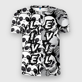 Мужская футболка 3D Slim с принтом LivEvil в Тюмени, 100% полиэстер с улучшенными характеристиками | приталенный силуэт, круглая горловина, широкие плечи, сужается к линии бедра | animals | black and white | evil | life | panda | popular print | skeleton | skull | top | trend | животные | жить | зло | панда | популярный принт | скилет | топ | тренд | череп | черно белый