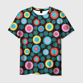Мужская футболка 3D с принтом Flоwers в Санкт-Петербурге, 100% полиэфир | прямой крой, круглый вырез горловины, длина до линии бедер | colour | flowers | texture | разноцветные | текстура | цветы