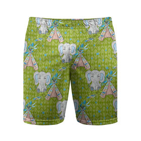 Мужские шорты спортивные с принтом Слоник и вигвам в Петрозаводске,  |  | вигвам | индеец | слон | слоненок | слоник