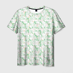 Мужская футболка 3D с принтом Весенние узоры из листьев в Курске, 100% полиэфир | прямой крой, круглый вырез горловины, длина до линии бедер | Тематика изображения на принте: весна | лето | листья | растения | цветы