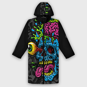 Дождевик унисекс 3D с принтом Взрыв мозгов в городе Новоалтайск,  |  | blue skull | brain explosion | day of the dead | halloween | happy halloween | holiday | shards | splashes | zombies | брызги | взрыв мозгов | день мертвых | зомби | осколки | праздник | синий череп | хэллоуин