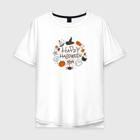 Мужская футболка хлопок Oversize с принтом Happy Halloween Boooo в Новосибирске, 100% хлопок | свободный крой, круглый ворот, “спинка” длиннее передней части | fun | helloween | party | scary | ведьма | вечеринка | день | духи | колдовство | мрачно | оригинальный | подарок | праздник | привидение | пугать | святые | тыква | ужас | хэллоуин | черный | шарик