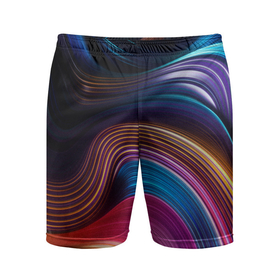 Мужские шорты спортивные с принтом Цветные неоновые волны в Курске,  |  | colorful waves | digital art | neon stripes | rainbow | абстракция | волны красок | неоновые волны | неоновый узор | цветные волны | цветные полосы