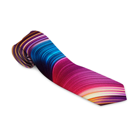 Галстук 3D с принтом Цветные неоновые волны в Курске, 100% полиэстер | Длина 148 см; Плотность 150-180 г/м2 | colorful waves | digital art | neon stripes | rainbow | абстракция | волны красок | неоновые волны | неоновый узор | цветные волны | цветные полосы