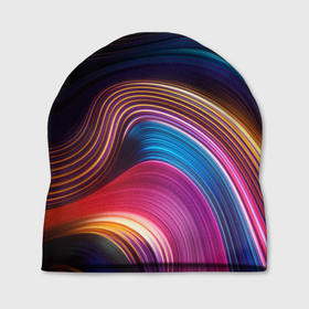 Шапка 3D с принтом Цветные неоновые волны в Курске, 100% полиэстер | универсальный размер, печать по всей поверхности изделия | colorful waves | digital art | neon stripes | rainbow | абстракция | волны красок | неоновые волны | неоновый узор | цветные волны | цветные полосы