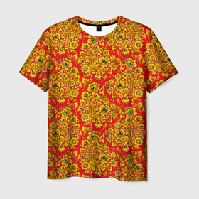 Мужская футболка 3D с принтом Хохломские узоры в Тюмени, 100% полиэфир | прямой крой, круглый вырез горловины, длина до линии бедер | народный | русский | творчество | узор | хохлома