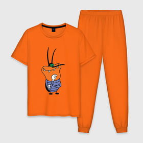 Мужская пижама хлопок с принтом Огги и Кукарача в Новосибирске, 100% хлопок | брюки и футболка прямого кроя, без карманов, на брюках мягкая резинка на поясе и по низу штанин
 | букашка | мульт | насекомое | настроение | позитив | поп арт | таракан