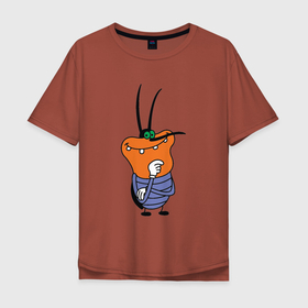 Мужская футболка хлопок Oversize с принтом Огги и Кукарача в Новосибирске, 100% хлопок | свободный крой, круглый ворот, “спинка” длиннее передней части | букашка | мульт | насекомое | настроение | позитив | поп арт | таракан