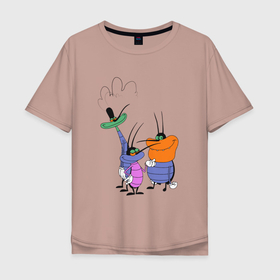 Мужская футболка хлопок Oversize с принтом Огги и Кукарача Таракашки в Кировске, 100% хлопок | свободный крой, круглый ворот, “спинка” длиннее передней части | банда | жуки | мульт | настроение | позитив | тараканы