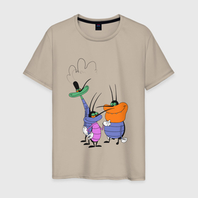 Мужская футболка хлопок с принтом Огги и Кукарача Таракашки в Санкт-Петербурге, 100% хлопок | прямой крой, круглый вырез горловины, длина до линии бедер, слегка спущенное плечо. | банда | жуки | мульт | настроение | позитив | тараканы