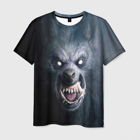 Мужская футболка 3D с принтом ВОЛК ОБОРОТЕНЬ в Екатеринбурге, 100% полиэфир | прямой крой, круглый вырез горловины, длина до линии бедер | animals | hunter | monster | wolf | волк | звери | зверь | клыки | монстр | оборотень | оскал | охотник | пасть | хищник | шерсть