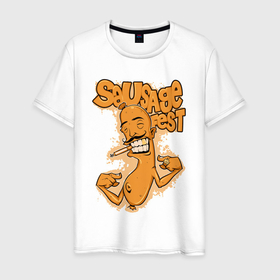 Мужская футболка хлопок с принтом Cartoon  sausage в Курске, 100% хлопок | прямой крой, круглый вырез горловины, длина до линии бедер, слегка спущенное плечо. | cartoon | sausage | графити | мультик | сосиска