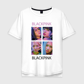 Мужская футболка хлопок Oversize с принтом BLACKPINK_черно розовые в Белгороде, 100% хлопок | свободный крой, круглый ворот, “спинка” длиннее передней части | blakpink | how you like that | k pop | дженни | джису | лиса | розэ