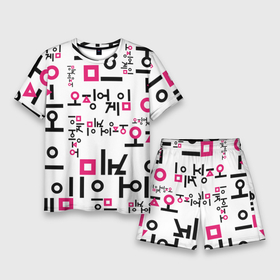 Мужской костюм с шортами 3D с принтом LOGO PATTERN | SQUID GAME ,  |  | logo | logo pattern | netflix | pattern | squid game | игра | игра в кальмара | лого | логотип | нетфликс | паттерн | сериал