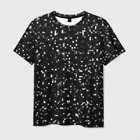 Мужская футболка 3D с принтом ЧБ мозаика в Кировске, 100% полиэфир | прямой крой, круглый вырез горловины, длина до линии бедер | белый | мозаика | пиксели | точки | черный