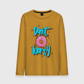 Мужской лонгслив хлопок с принтом Donut Worry , 100% хлопок |  | art | chocolate | donut | food | inscription | арт | еда | надпись | пончик | шоколад
