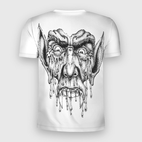 Мужская футболка 3D Slim с принтом Кровожадный вампир в Тюмени, 100% полиэстер с улучшенными характеристиками | приталенный силуэт, круглая горловина, широкие плечи, сужается к линии бедра | вампир | взгляд | вурдалак | клыки | монстр
