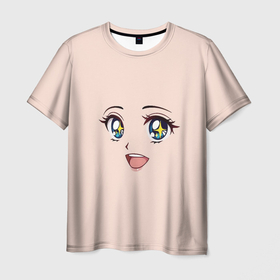 Мужская футболка 3D с принтом милое аниме лицо , 100% полиэфир | прямой крой, круглый вырез горловины, длина до линии бедер | anime | аниме | лицо | смайлик | улыбка