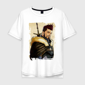 Мужская футболка хлопок Oversize с принтом Весемир в Тюмени, 100% хлопок | свободный крой, круглый ворот, “спинка” длиннее передней части | netflix | the witcher | witcher | ведьмак | весемир