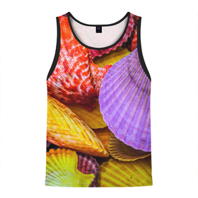 Мужская майка 3D с принтом Разноцветные ракушки  multicolored seashells в Тюмени, 100% полиэстер | круглая горловина, приталенный силуэт, длина до линии бедра. Пройма и горловина окантованы тонкой бейкой | Тематика изображения на принте: holiday | multicolored seashells | sea | sea house | summer | лагуна | лето | моллюск | море | морская тема | морские обитатели | морские ракушки | морской пляж | океан | отпуск | перламутр | пляж | подводный мир