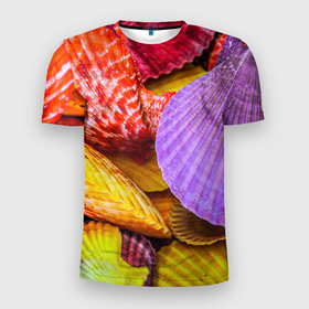 Мужская футболка 3D Slim с принтом Разноцветные ракушки  multicolored seashells в Новосибирске, 100% полиэстер с улучшенными характеристиками | приталенный силуэт, круглая горловина, широкие плечи, сужается к линии бедра | Тематика изображения на принте: holiday | multicolored seashells | sea | sea house | summer | лагуна | лето | моллюск | море | морская тема | морские обитатели | морские ракушки | морской пляж | океан | отпуск | перламутр | пляж | подводный мир