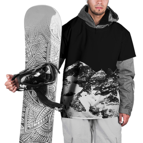 Накидка на куртку 3D с принтом ГОРЫ Ч Б , 100% полиэстер |  | black | dark | mounting | night | white | белый | вершина | горы | ночь | природа | снег | фильтр | хребет | черный