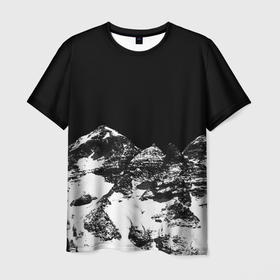 Мужская футболка 3D с принтом ГОРЫ Ч Б в Санкт-Петербурге, 100% полиэфир | прямой крой, круглый вырез горловины, длина до линии бедер | black | dark | mounting | night | white | белый | вершина | горы | ночь | природа | снег | фильтр | хребет | черный