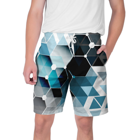 Мужские шорты 3D с принтом Абстракция FLO в Новосибирске,  полиэстер 100% | прямой крой, два кармана без застежек по бокам. Мягкая трикотажная резинка на поясе, внутри которой широкие завязки. Длина чуть выше колен | 3d | абстракция | кубики | мода | ромб