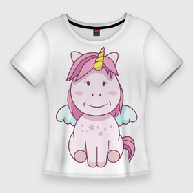 Женская футболка 3D Slim с принтом Кавайный единорожка в Тюмени,  |  | волшебство | единорог | единорожка | животные | магия | милая | милый | фантастика