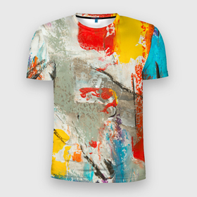 Мужская футболка 3D Slim с принтом Буйство красок 3D в Кировске, 100% полиэстер с улучшенными характеристиками | приталенный силуэт, круглая горловина, широкие плечи, сужается к линии бедра | 3d | абстракция | анимация | краски | цвета