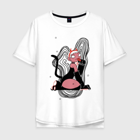 Мужская футболка хлопок Oversize с принтом Halloween devil kitty girl 2021 в Белгороде, 100% хлопок | свободный крой, круглый ворот, “спинка” длиннее передней части | Тематика изображения на принте: котенок | милый | страшный | хеллоуин | чертик