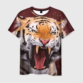 Мужская футболка 3D с принтом Тигр красавчик сердится в Тюмени, 100% полиэфир | прямой крой, круглый вырез горловины, длина до линии бедер | 2022 | aggressive | angry | fangs | new year | open mouth | predator | tiger | year of the tiger | агрессивный | год тигра | клыки | новый год | открытая пасть | сердитый | тигр | хищник
