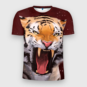 Мужская футболка 3D спортивная с принтом Тигр красавчик сердится в Санкт-Петербурге, 100% полиэстер с улучшенными характеристиками | приталенный силуэт, круглая горловина, широкие плечи, сужается к линии бедра | 2022 | aggressive | angry | fangs | new year | open mouth | predator | tiger | year of the tiger | агрессивный | год тигра | клыки | новый год | открытая пасть | сердитый | тигр | хищник