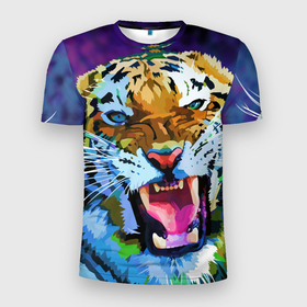 Мужская футболка 3D спортивная с принтом Рычащий Шархан в Санкт-Петербурге, 100% полиэстер с улучшенными характеристиками | приталенный силуэт, круглая горловина, широкие плечи, сужается к линии бедра | Тематика изображения на принте: 2022 | evil face | growling | new year | pop art | predator | tiger | year of the tiger | год тигра | новый год | поп арт | рычащий | тигр | хищник