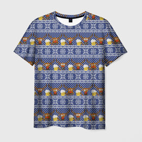 Мужская футболка 3D с принтом Олени отдыхают , 100% полиэфир | прямой крой, круглый вырез горловины, длина до линии бедер | вязанный | новогодний | олень | паттерн | рождественский | с оленями | свитер | узор