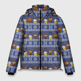 Мужская зимняя куртка 3D с принтом Олени отдыхают в Новосибирске, верх — 100% полиэстер; подкладка — 100% полиэстер; утеплитель — 100% полиэстер | длина ниже бедра, свободный силуэт Оверсайз. Есть воротник-стойка, отстегивающийся капюшон и ветрозащитная планка. 

Боковые карманы с листочкой на кнопках и внутренний карман на молнии. | вязанный | новогодний | олень | паттерн | рождественский | с оленями | свитер | узор