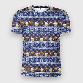 Мужская футболка 3D спортивная с принтом Олени отдыхают в Санкт-Петербурге, 100% полиэстер с улучшенными характеристиками | приталенный силуэт, круглая горловина, широкие плечи, сужается к линии бедра | вязанный | новогодний | олень | паттерн | рождественский | с оленями | свитер | узор