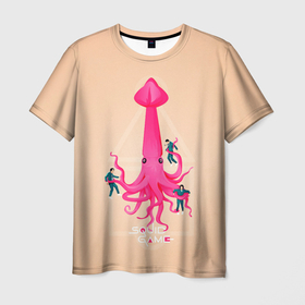 Мужская футболка 3D с принтом В плену у Кальмара в Екатеринбурге, 100% полиэфир | прямой крой, круглый вырез горловины, длина до линии бедер | squid game | игра в кальмара | игра на выживание | сериал | сериалы